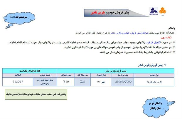 پیش فروش خودرو پارس تندر